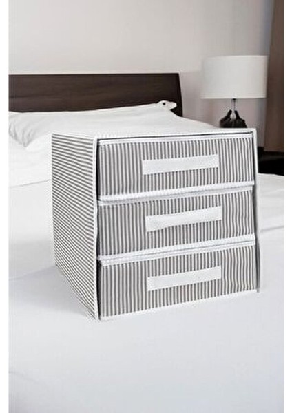 3 Gözlü 3 Katlı Düzenleyici Çekmece Içi Dolap Takı Çorap Eşarp Düzenleyici Organizer-Gri Çizgili fiyatları