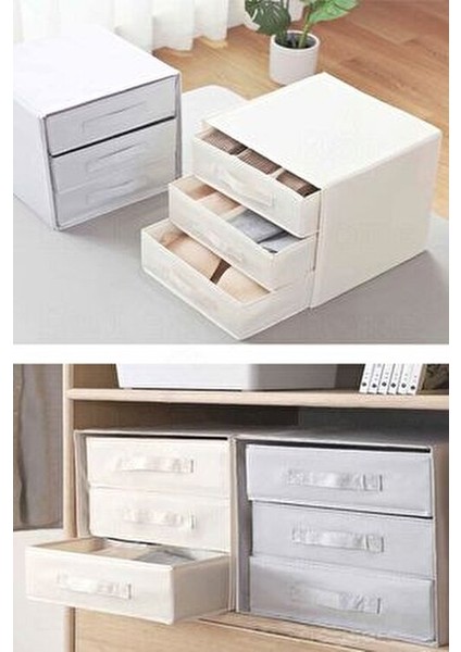 3 Gözlü 3 Katlı Düzenleyici Çekmece Içi Dolap Takı Çorap Eşarp Düzenleyici Organizer-Gri Çizgili modelleri
