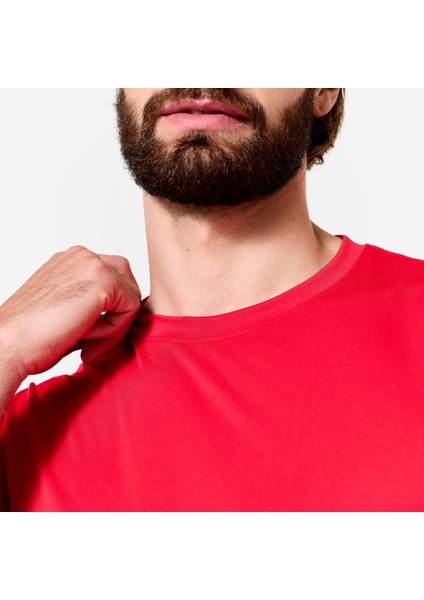 Domyos Erkek Kısa Kollu Fitness Tişörtü - Yuvarlak Yakalı - Kırmızı modelleri