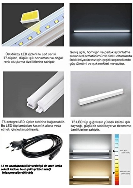 60CM Mutfak Tezgah Aydınlatması Seti Anahtarlı Günışığı Birbirine Eklenebilir (1,5mt Fişli Kablolu) fiyatları