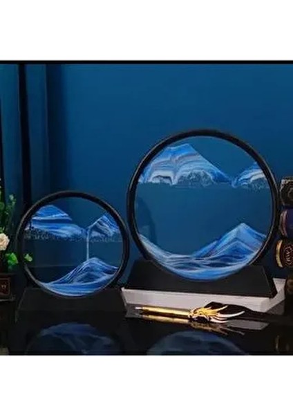 Hareketli Kum Sanat Yuvarlak Cam 3D Kum Saati Derin Deniz Kum Manzarası-Mavi Glrshop