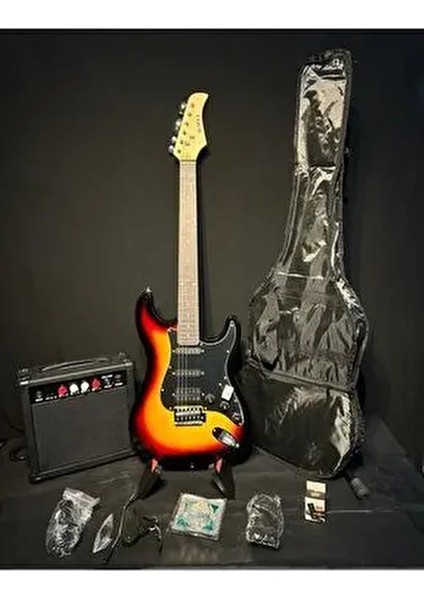 Elektro Gitar Set Sunburst Modeli Gitar-Amfi-Stand-Kablo-Askı-Kapo-Akort Cihazı-Yedek Tel