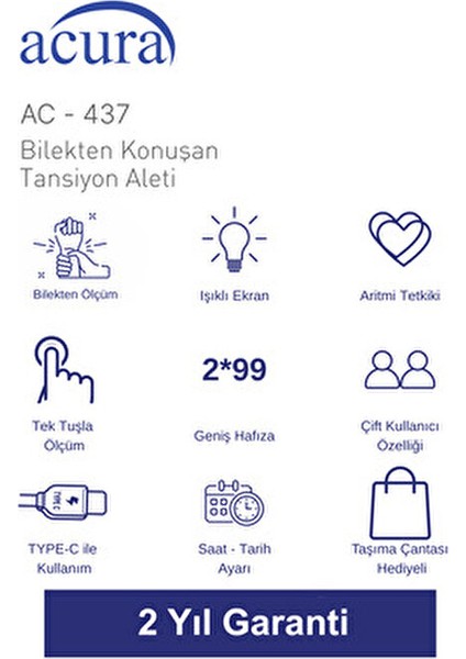 Dijital AC-437 S Bilekten Ölçer Konuşan Tansiyon Aleti Pilli Bilek fiyatları