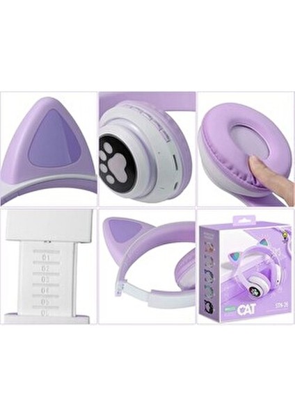 Bluetooth Kablosuz Kulaküstü Kedi Desenli Şık Renkli Sevimli Kulaklık Hafıza Kart ve Aux Girişli fiyatları