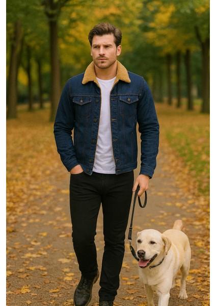 Koyu Lacivert Renk Hardal Kürklü Kot Mont modelleri