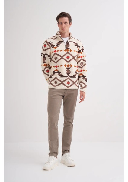 Vintage Desenli Kürk Dokulu Dik Yaka Regular Fit SWEATSHIRT-52440 fiyatları
