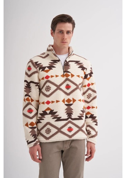 Vintage Desenli Kürk Dokulu Dik Yaka Regular Fit SWEATSHIRT-52440 modelleri