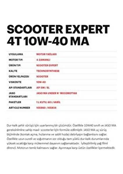 Scooter Expert 10W40 4t Ma 1l Motosiklet Yağı 2025 Üretim Tarihli fiyatları