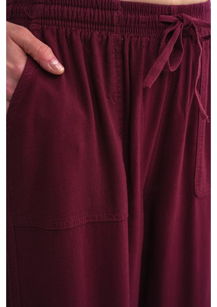 4629 Kadın Bol Paça Yüksek Bel Viskon Palazzo Pantolon Bordo indirimleri