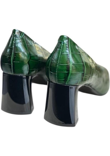 Yeşil Krokodil Hakiki Deri Topuklu Ayakkabı modelleri