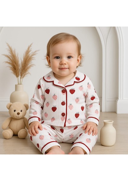 Kız Çocuk Kalpli Önden Düğmeli Pamuklu Pijama Takımı