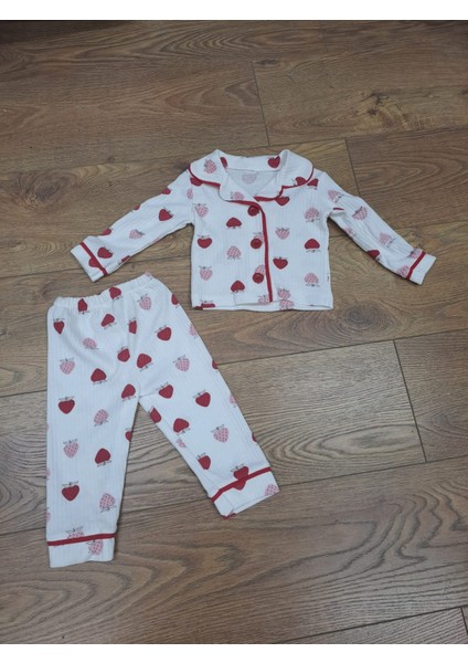 Kız Çocuk Kalpli Önden Düğmeli Pamuklu Pijama Takımı modelleri
