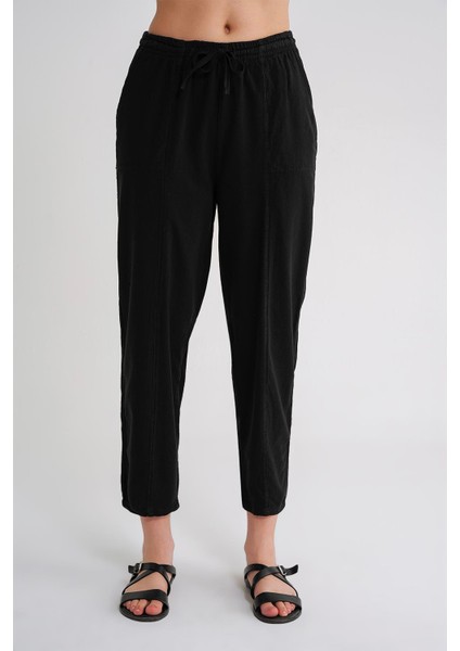 4436 Kadın Keten Çımalı Şalvar Pantolon Siyah fırsatları