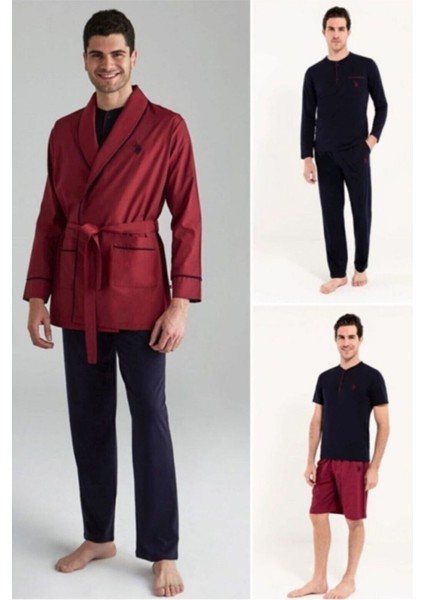 12000 Erkek Bordo Sabahlık Pijama Şort 5'li Set Takım fırsatları