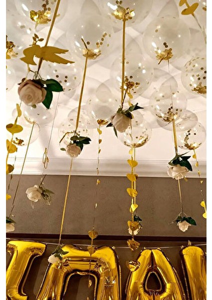 Şeffaf Balon Seti Gold Konfetili 10 Adet Rose Gold Renkli Parti Malzemesi modelleri