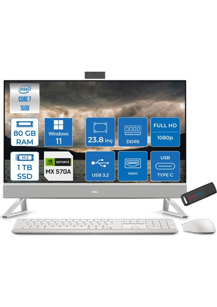 27 All-In-One Intel Core 7 150U 80GB Ddr5 1tb SSD Windows 11 Home 2gb MX570A 27 Inç Fullhd Wva Dokunmatik All In One Bilgisayar EC27250H33 + Zetta Flash Bellek