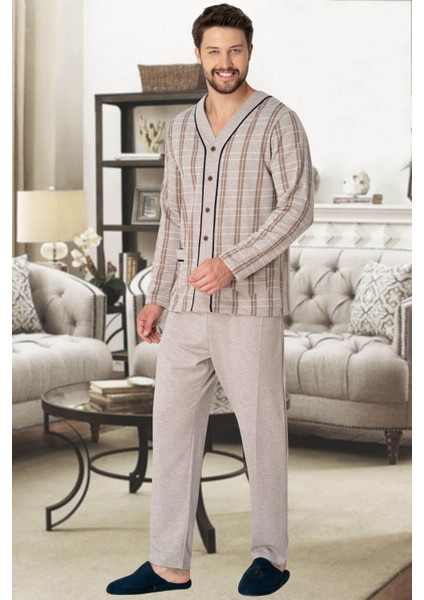 Mecit 2767 Kahve Önden Düğmeli Büyük Beden Erkek Pijama Takımı fiyatları