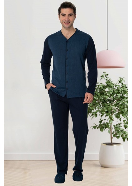 Mecit 2774 Indigo Önden Düğmeli Büyük Beden Erkek Pijama Takımı fiyatları
