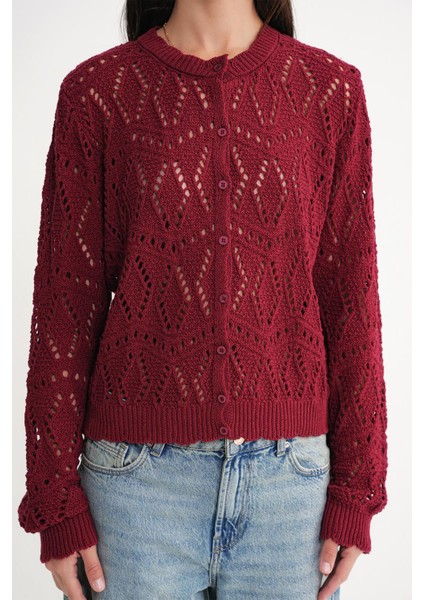 6934 Kadın Baklava Desenli Mevsimlik Ajurlu Hırka Bordo indirimleri