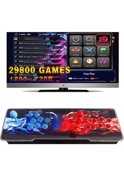 Retro Oyun Konsolu 29800 Dahili Oyun Atari Salonu Oyunları Tek Veya 2 Kişilik 2gb Ddr3 / 1866MHZ 64CM x 22CM (Monitör Dahil Değildir) | LY1913