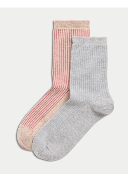 2'li Pamuk Karışımlı Ribanalı Bilek Boy Çorap modelleri