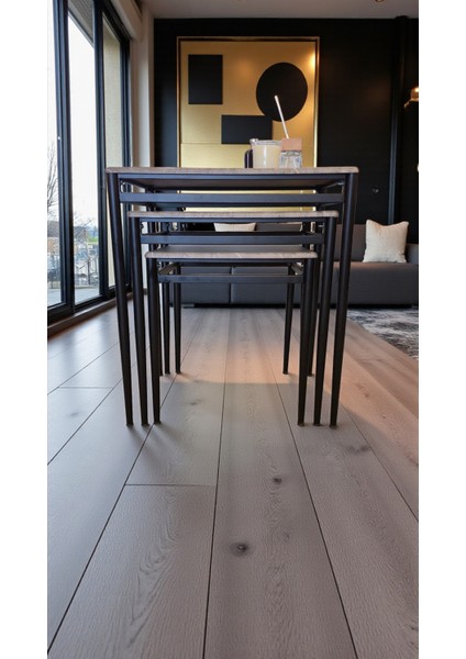 Damrin Serisi Gri Mermer 1. Sınıf Mebran Mdf 3’lü Zigon Sehpa Takımı - Siyah Ayak fırsatları