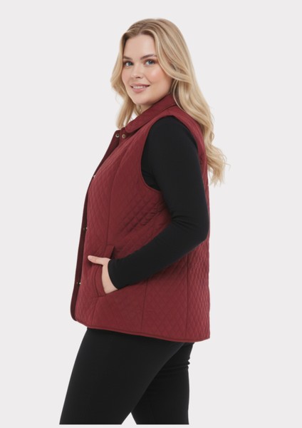 Büyük Beden Polo Yaka Bordo Renkli Kapitone Yelek fiyatları