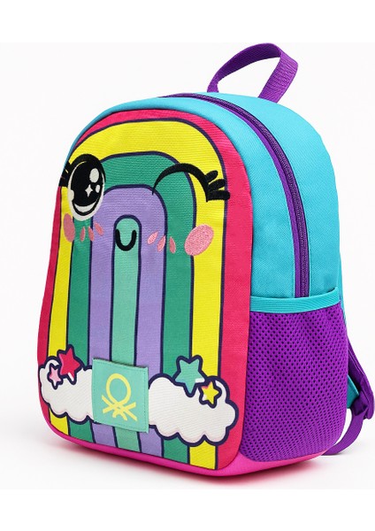 Gökkuşağı Desenli İkili Anaokul Çantası Seti(Anaokul Sırt Çantası, Çift Gözlü Kalem Kutusu)