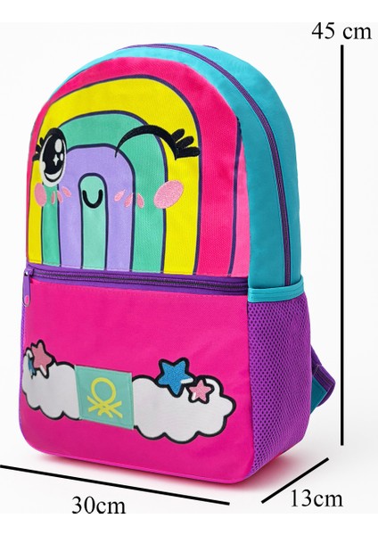 Gökkuşağı Desenli Okul Seti(İlkokul Çantası, Mavi Matara)