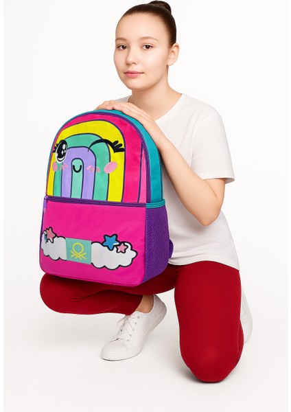 Gökkuşağı Desenli Okul Seti(İlkokul Çantası, Mavi Matara)