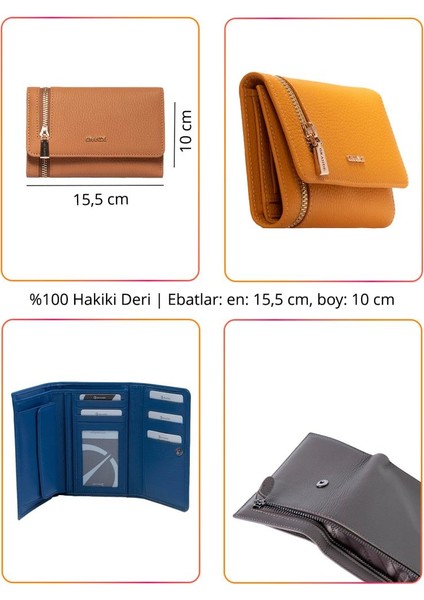 Hakiki Deri Kadın Cüzdan Sarı 2639