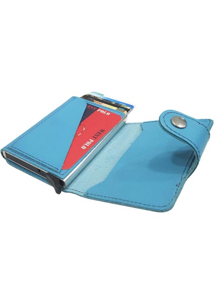 West Polo Mekanizmalı Kartlık Hakiki Deri Turkuaz 5510