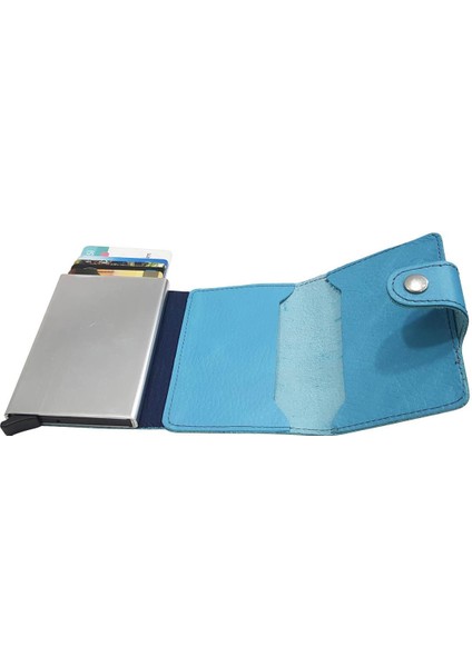 West Polo Mekanizmalı Kartlık Hakiki Deri Turkuaz 5510