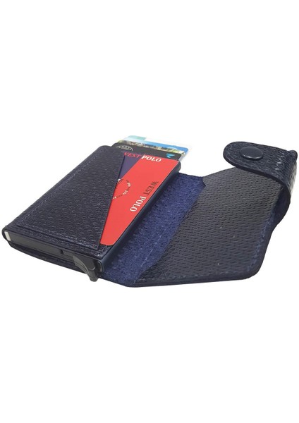 West Polo Mekanizmalı Kartlık Hakiki Deri Çizgili Lacivert 5510