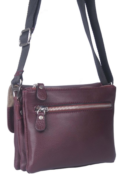 Erkek Hakiki Deri Çapraz Askılı Çanta Bordo 4259-Y