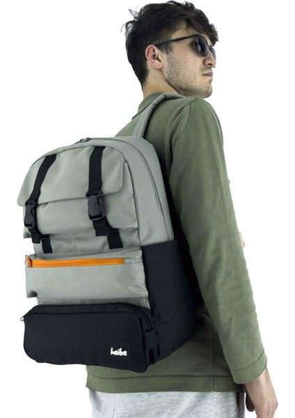 Trend Okul Sırt Çantası (Laptop Bölmeli) Gri- Siyah 1154