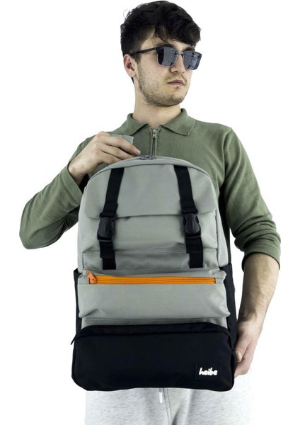 Trend Okul Sırt Çantası (Laptop Bölmeli) Gri- Siyah 1154