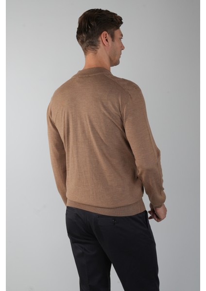 Camel Yarım Balıkçı Yaka Fermuar Detaylı Jakarlı Erkek Triko TR23K23208_D70 fiyatları
