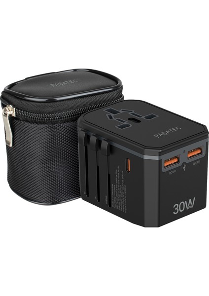 Rave Serisi Evrensel Seyahat Adaptörü Pd 30W + Qcx2 - Siyah fırsatları
