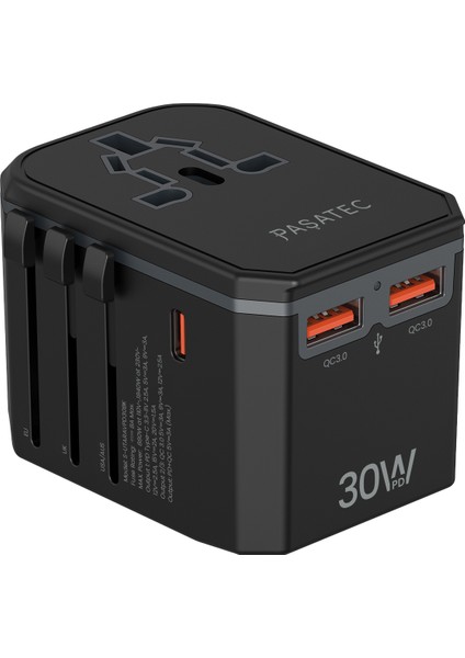 Rave Serisi Evrensel Seyahat Adaptörü Pd 30W + Qcx2 - Siyah indirimleri