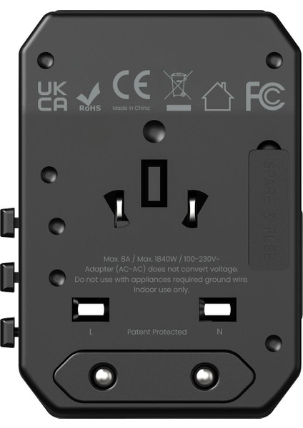 Rave Serisi Evrensel Seyahat Adaptörü Pd 30W + Qcx2 - Siyah