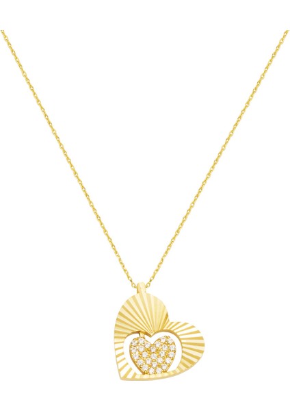 Parıltılı Kalp Altın Kolye 14 Ayar
