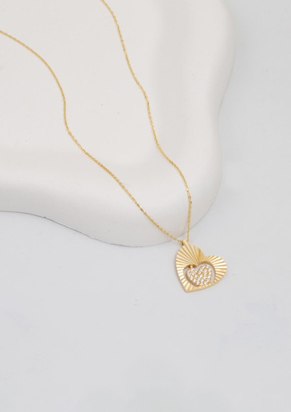 Parıltılı Kalp Altın Kolye 14 Ayar modelleri