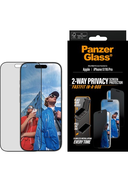 iPhone 17 | iPhone 16 Pro | Ultra-Wide Fit Siyah Çerçeveli Gizli/hayalet Ekran Koruyucu - Fast Fit Uygulama Aparatlı fiyatları