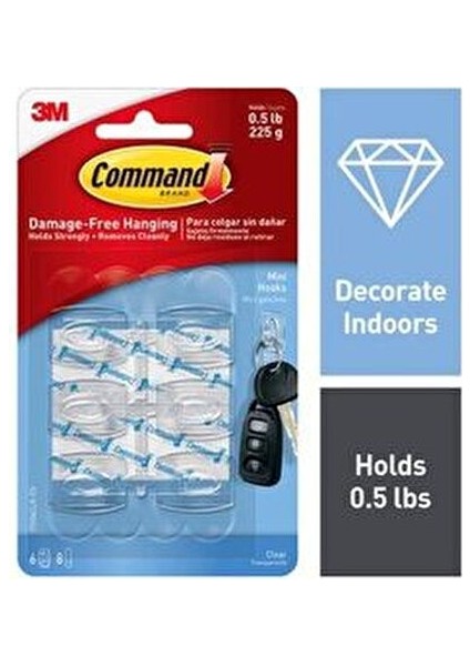 Command Küçük Boy Iz Bırakmayan Şeffaf Askı 6'lı 17006CLR-CIS fırsatları