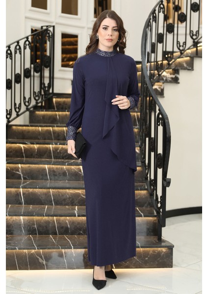 Sim Detaylı Efsane Tesettür Abiye Elbise