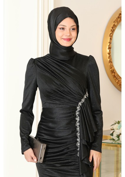 Parıltılı Fırfır Detaylı Zühre Tesettür Abiye fiyatları