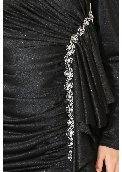 Parıltılı Fırfır Detaylı Zühre Tesettür Abiye indirimleri