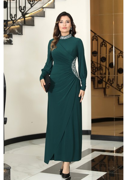 Taş Detaylı Lavinni Tesettür Abiye Elbise