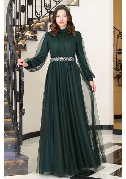 Alia Şık Taş Detaylı Büyük Beden Tesettür Abiye - Alya